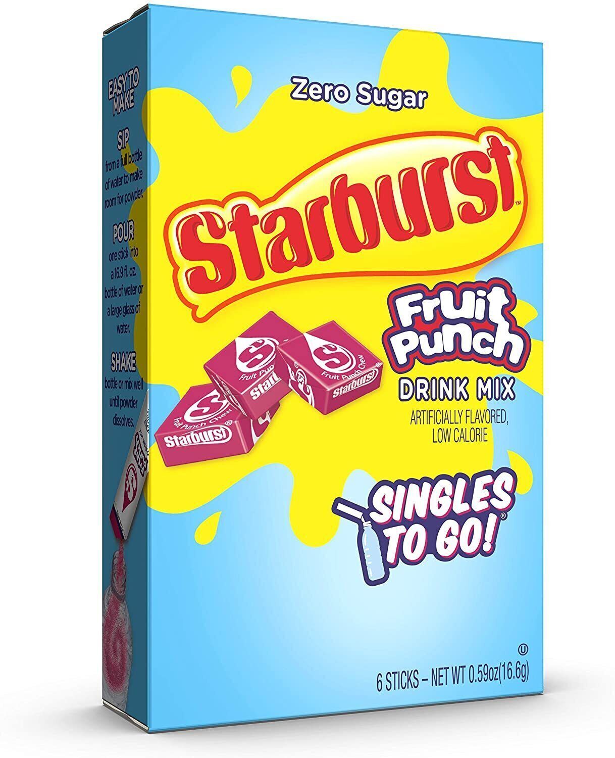 Starburst Drink Mix (sugar free powder) - 4 Flavour Choices - 6 Servings