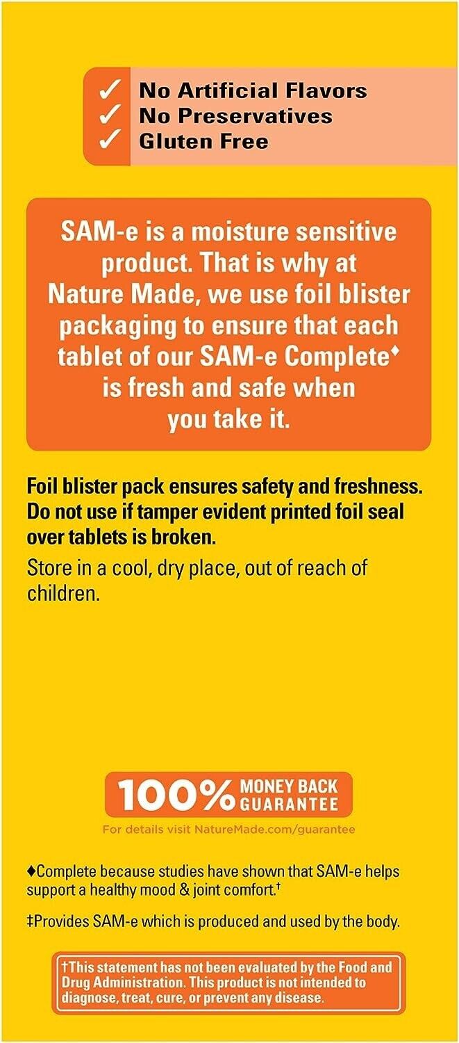 Nature Made SAM-e Complete 400mg Healthy Mood & Joint Support SAMe - 36 Tablets