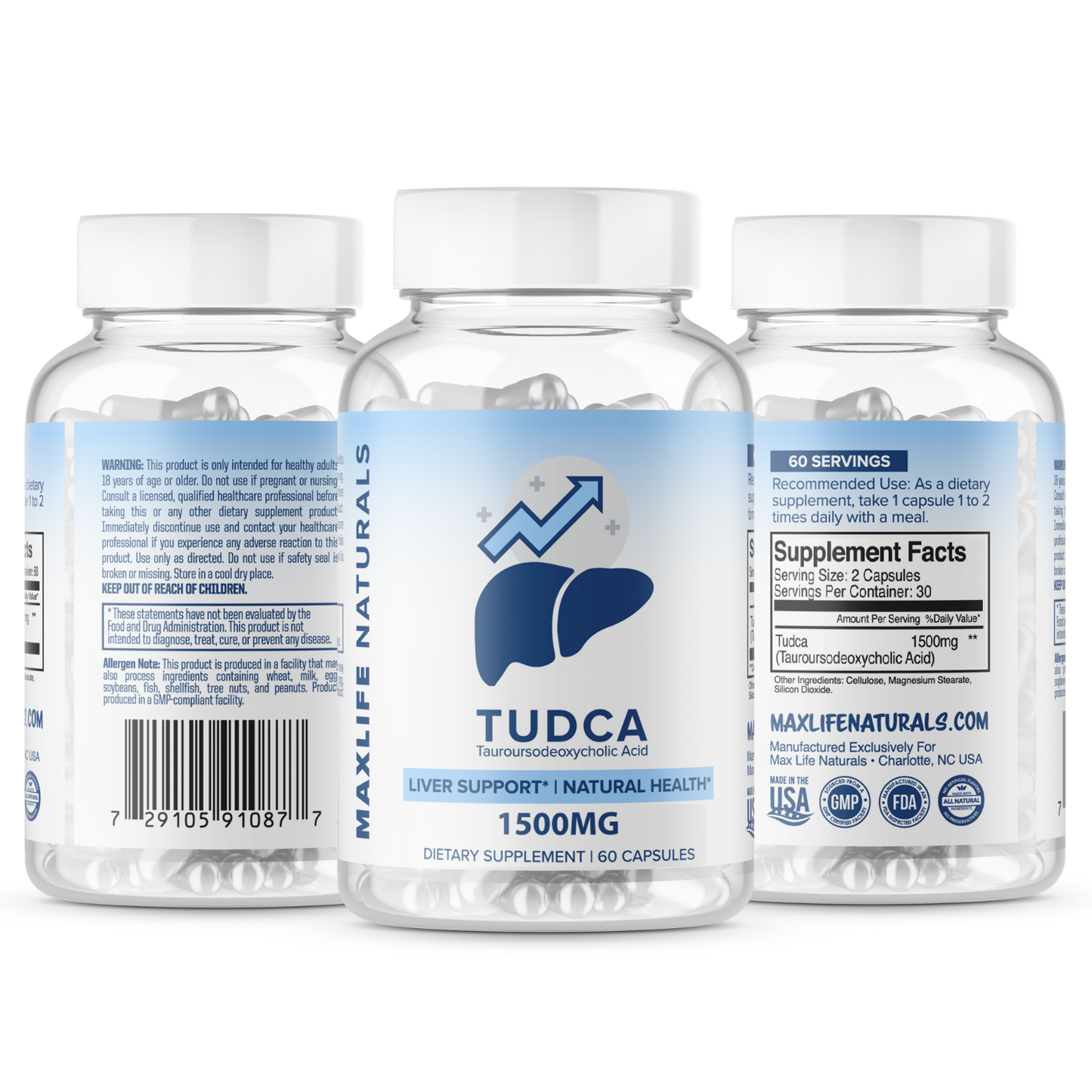 MAXLIFE TUDCA 1500 60 Caps (750mg per Cap) MAXIMUM STRENGTH PREMIUM GRADE!