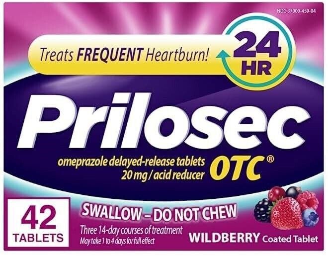 Prilosec OTC 20mg Acid Reducer Reflux 24HR Heartburn Relief 42 Tablets Wildberry