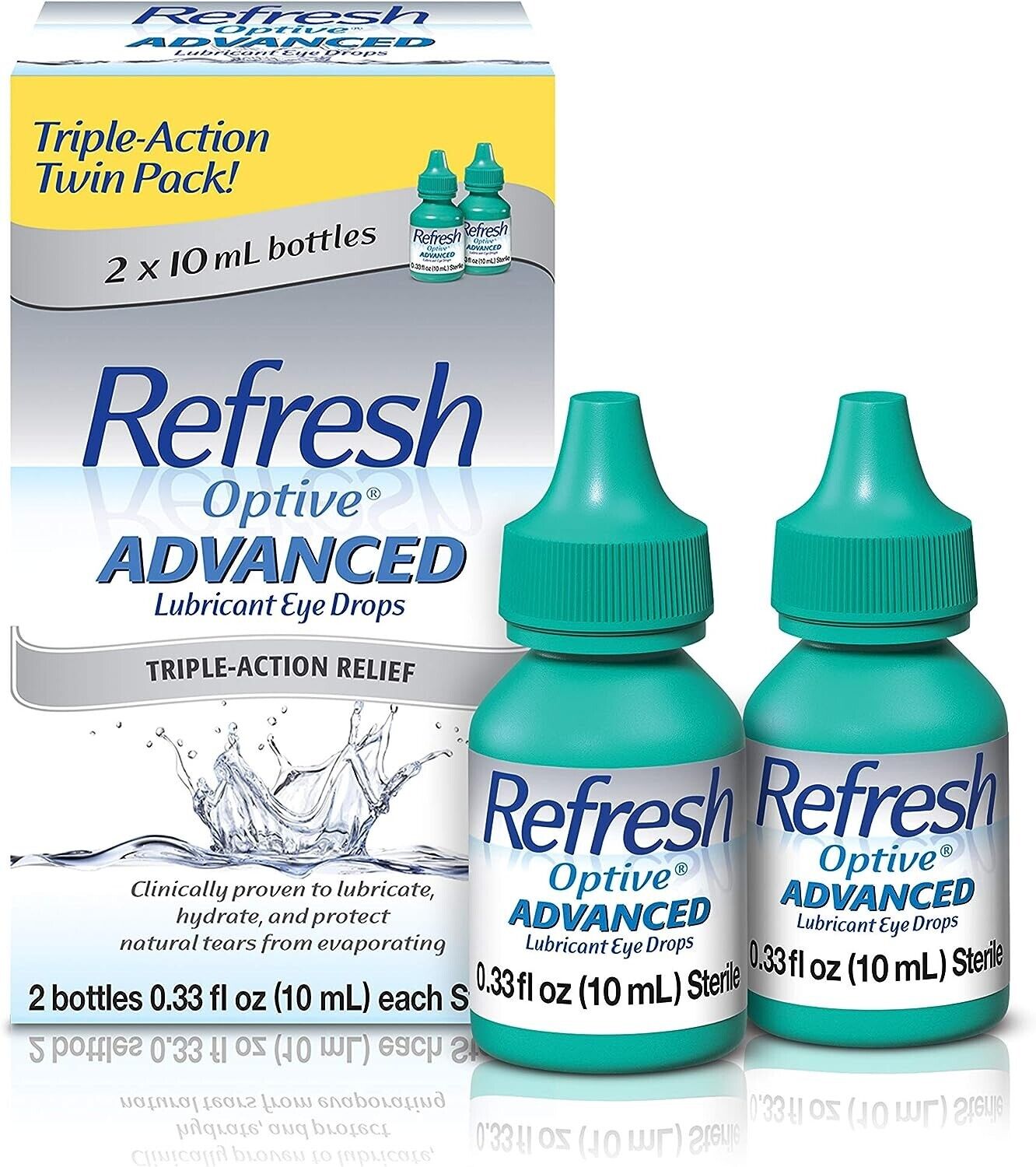Refresh Optive Advanced Lubricant Eye Drops Triple Action Relief 2 x 10mL Bottle