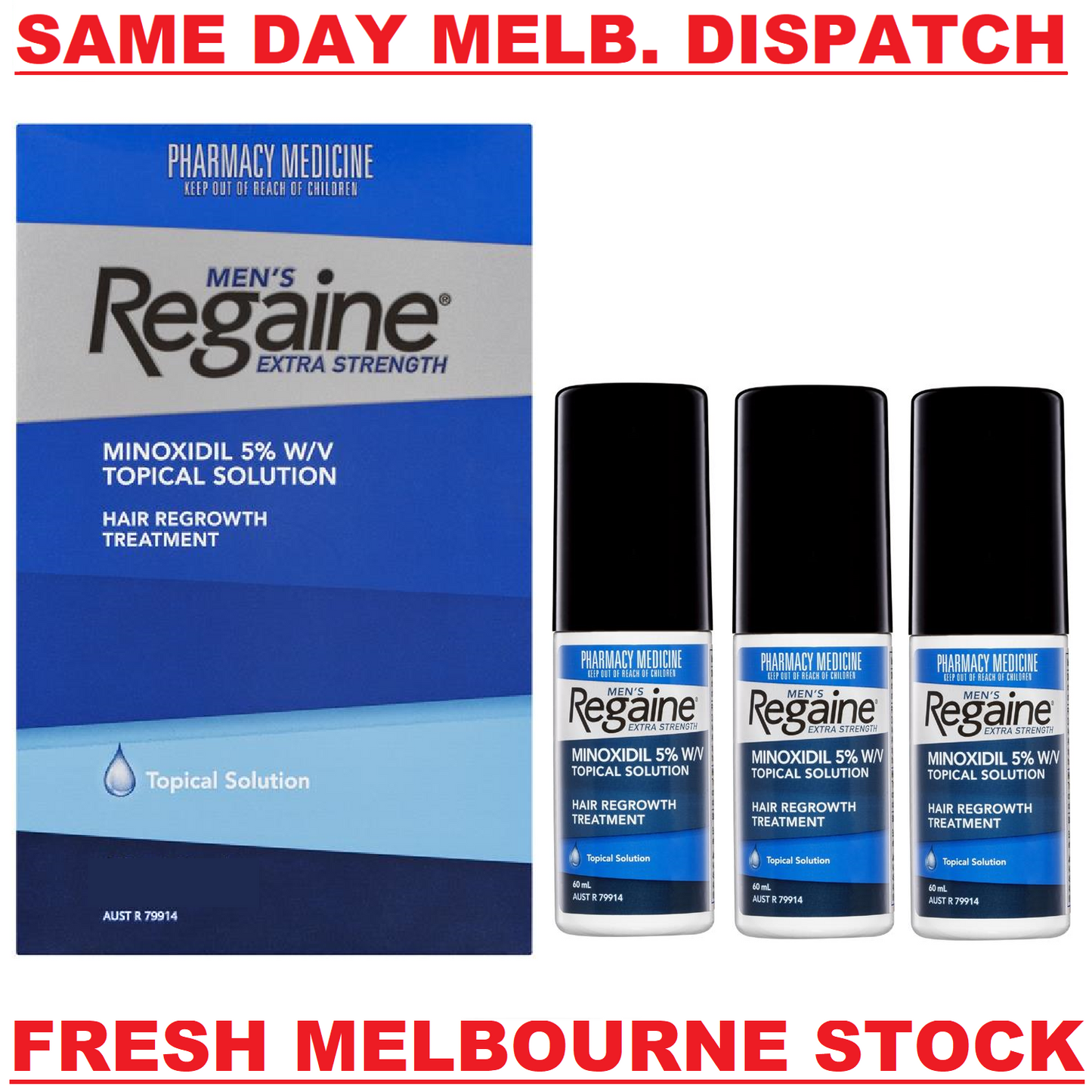 Regaine Rogaine Men's Extra Strength Topical Solution 3 x 60mL (3 Months Supply)