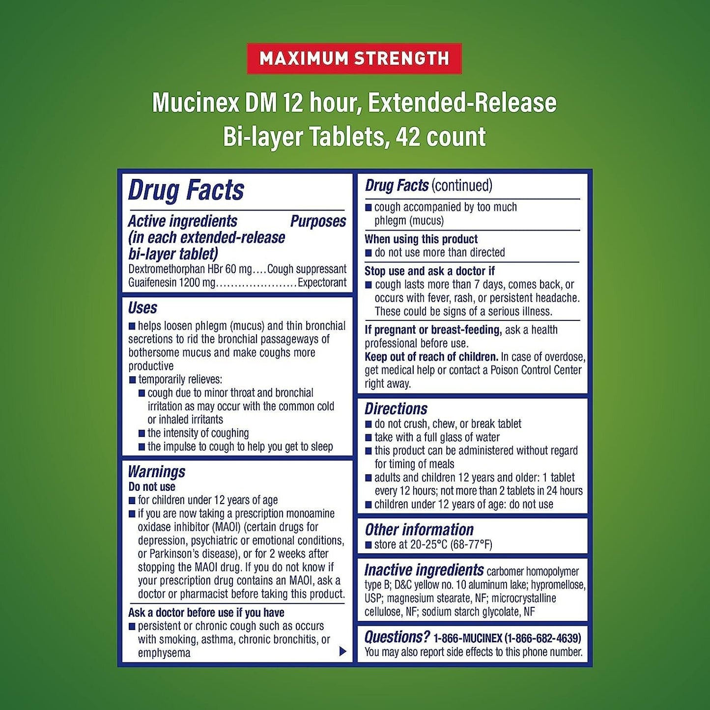 Mucinex DM Guaifenesin 1200mg MAX STRENGTH Expectorant Cough Suppressant 42 Tabs