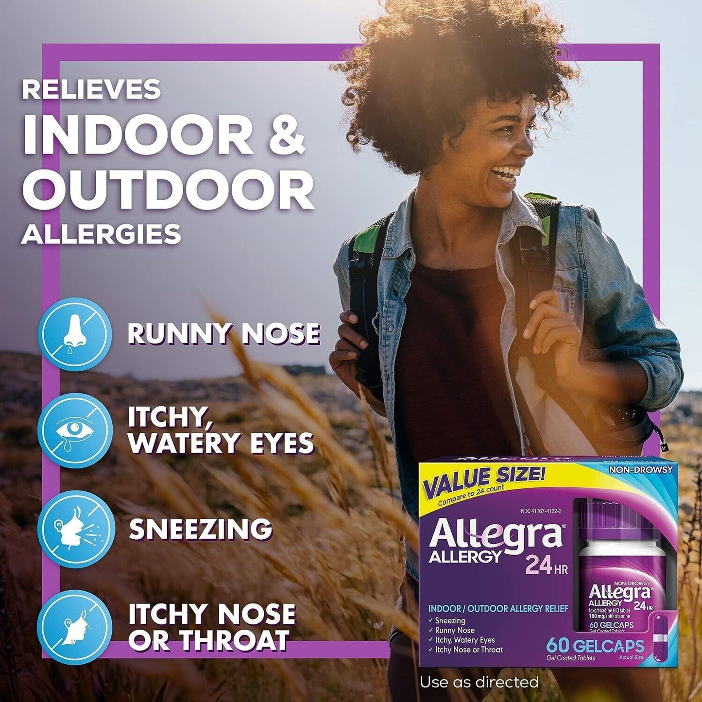 ALLEGRA ALLERGY FEXOFENADINE 180MG (SAME AS TELFAST 180MG) 60 GELCAPS EXP. 09/24