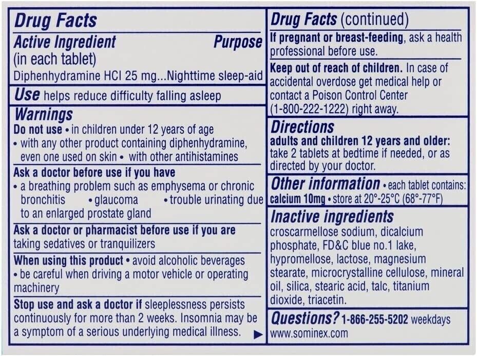 SOMINEX SLEEP AID NIGHT TIME ORIGINAL FORMULA VALUE PACK 72 TABS - FREE EXPRESS