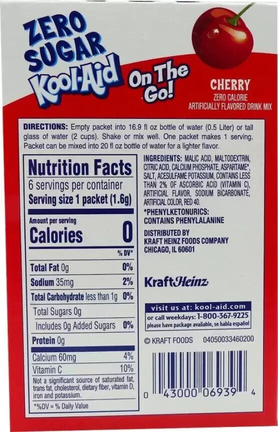 Kool Aid Drink Mix (sugar free powder) - 3 Flavour Choices - 6 Servings