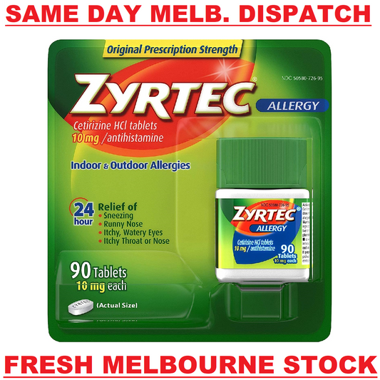 ZYRTEC CETIRIZINE 10MG 24HR ALLERGY & HAYFEVER RELIEF 90 TABLETS EXP. 05/2025