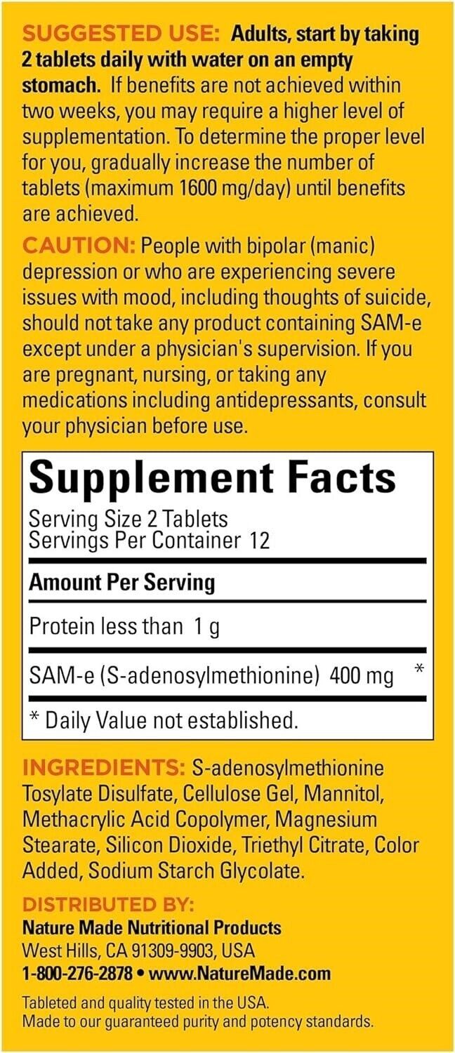 Nature Made SAM-e Complete 200mg Healthy Mood & Joint Support SAMe - 24 Tablets