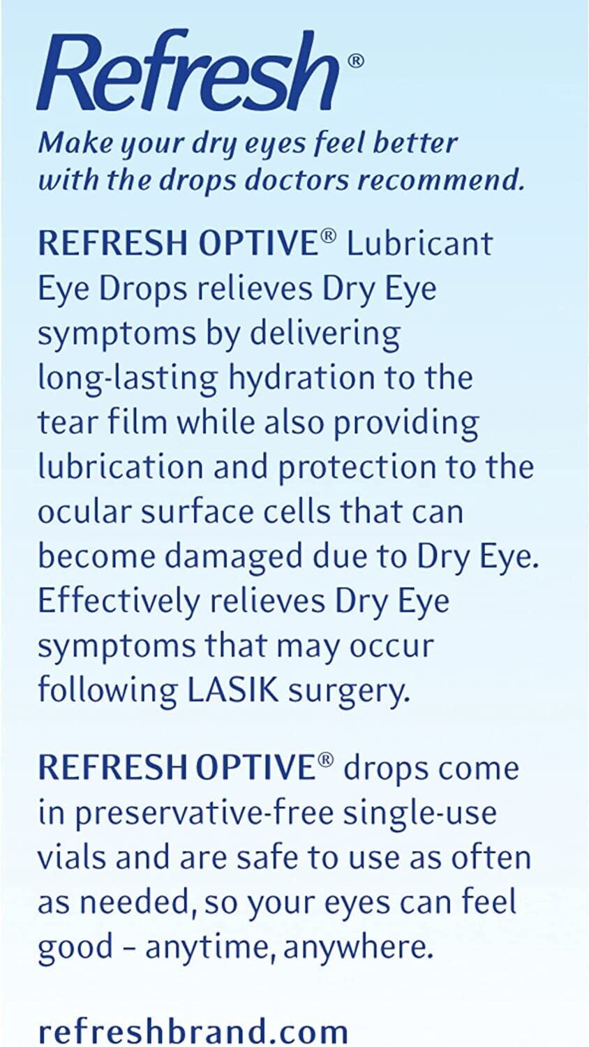Refresh Optive Lubricant Eye Drops - 30 x 0.4mL Sterile Preservative Free Vials