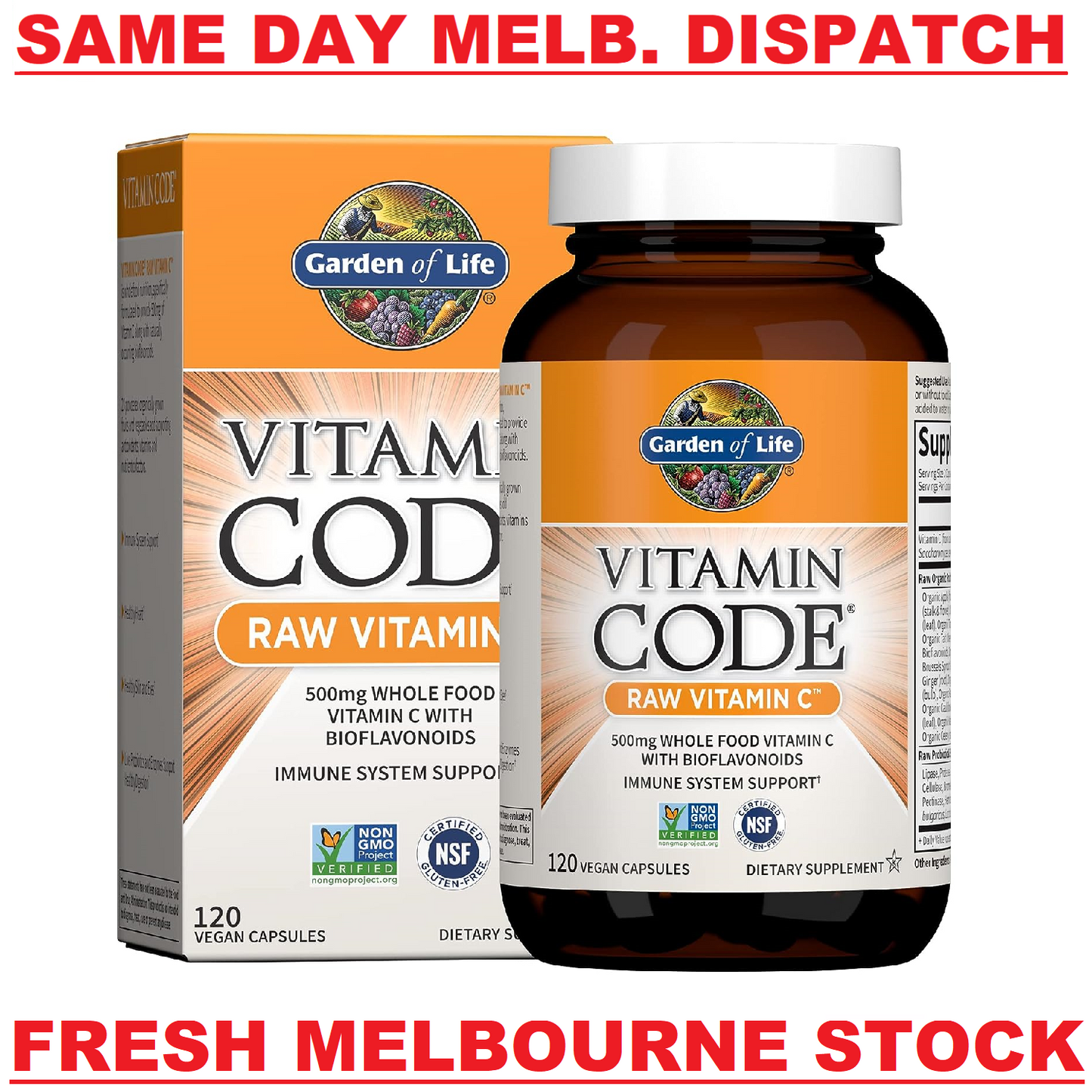 GARDEN OF LIFE Code RAW Vitamin C 500mg Immune Support + Heart Health - 120 Caps