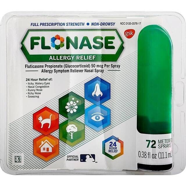 Flonase Allergy & Hayfever Nasal Spray 24HR Relief Non-Drowsy Formula 72 Sprays