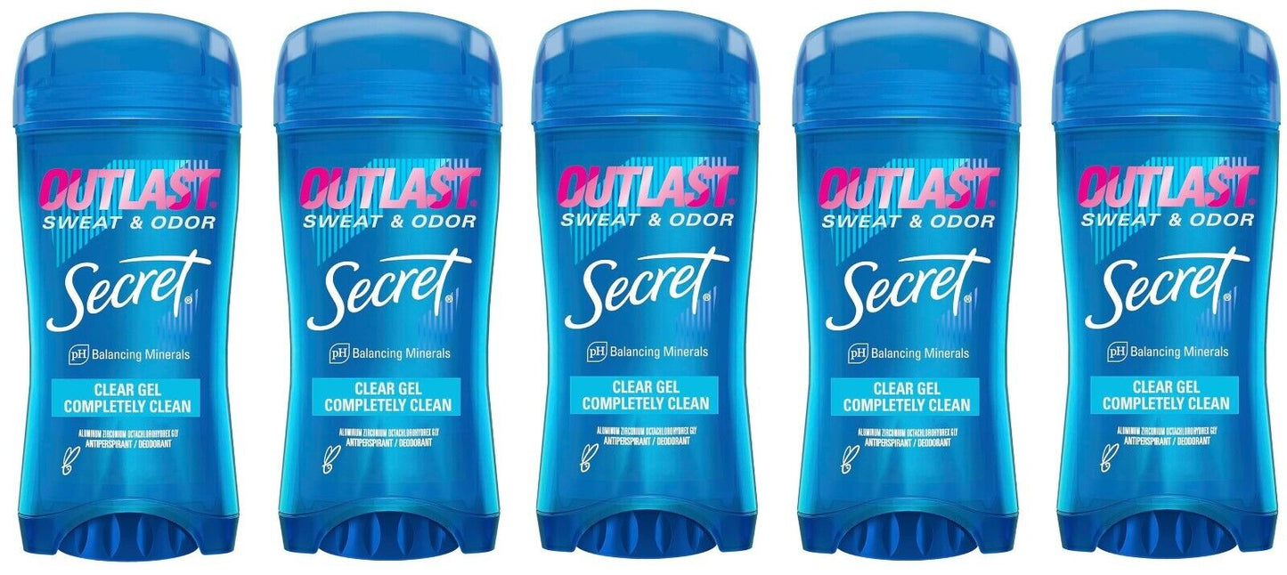 SECRET Outlast 72HR Clear Gel Antiperspirant Deodorant COMPLETELY CLEAN 1/3/5 PK
