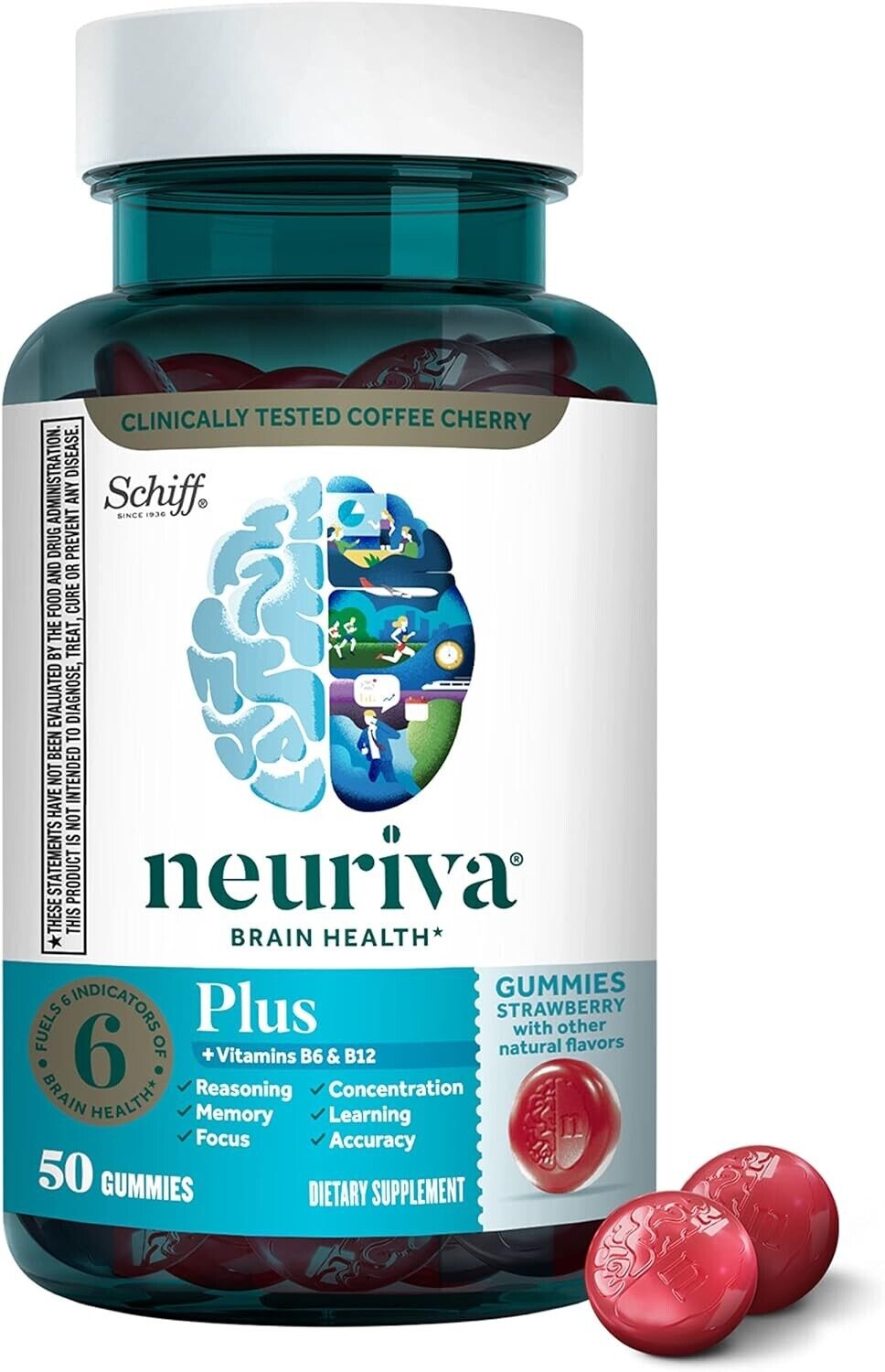 NEURIVA Brain Health Plus Cognitive Focus Memory Support 50 Gummies - Strawberry