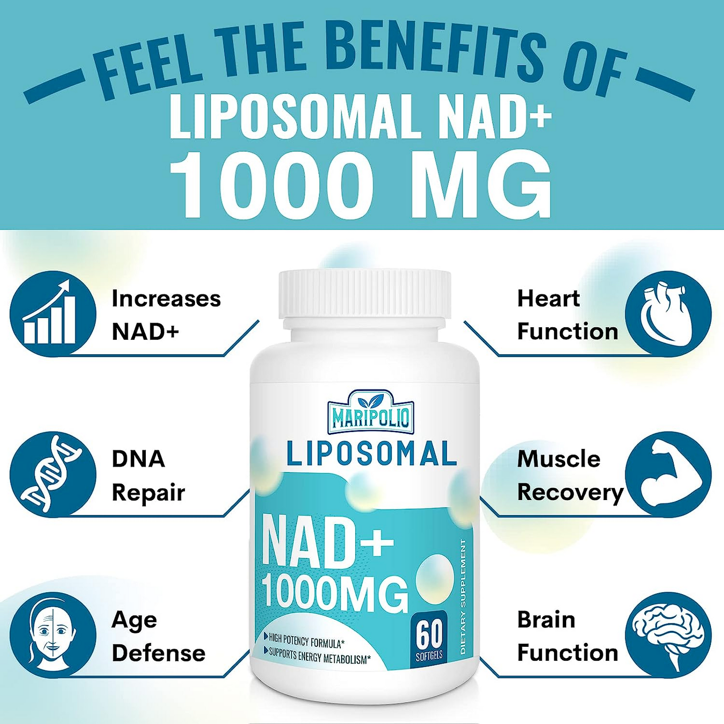 LIPOSOMAL NAD+ 1000mg Anti Aging Formula DNA Repair HIGH STRENGTH - 60 Softgels