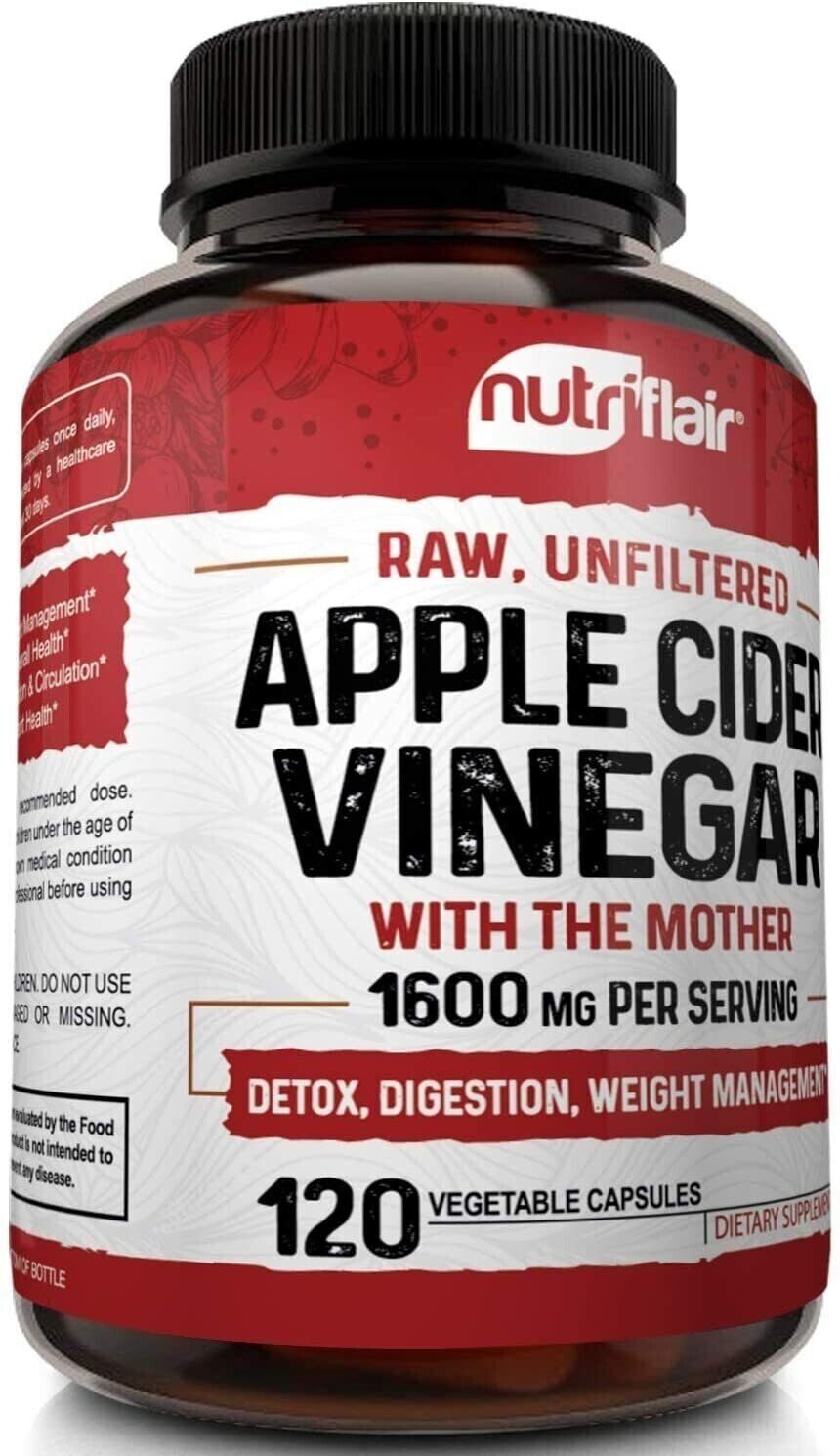 Apple Cider Vinegar Capsules with Mother 1600mg 120 Caps Weight Loss Supplement