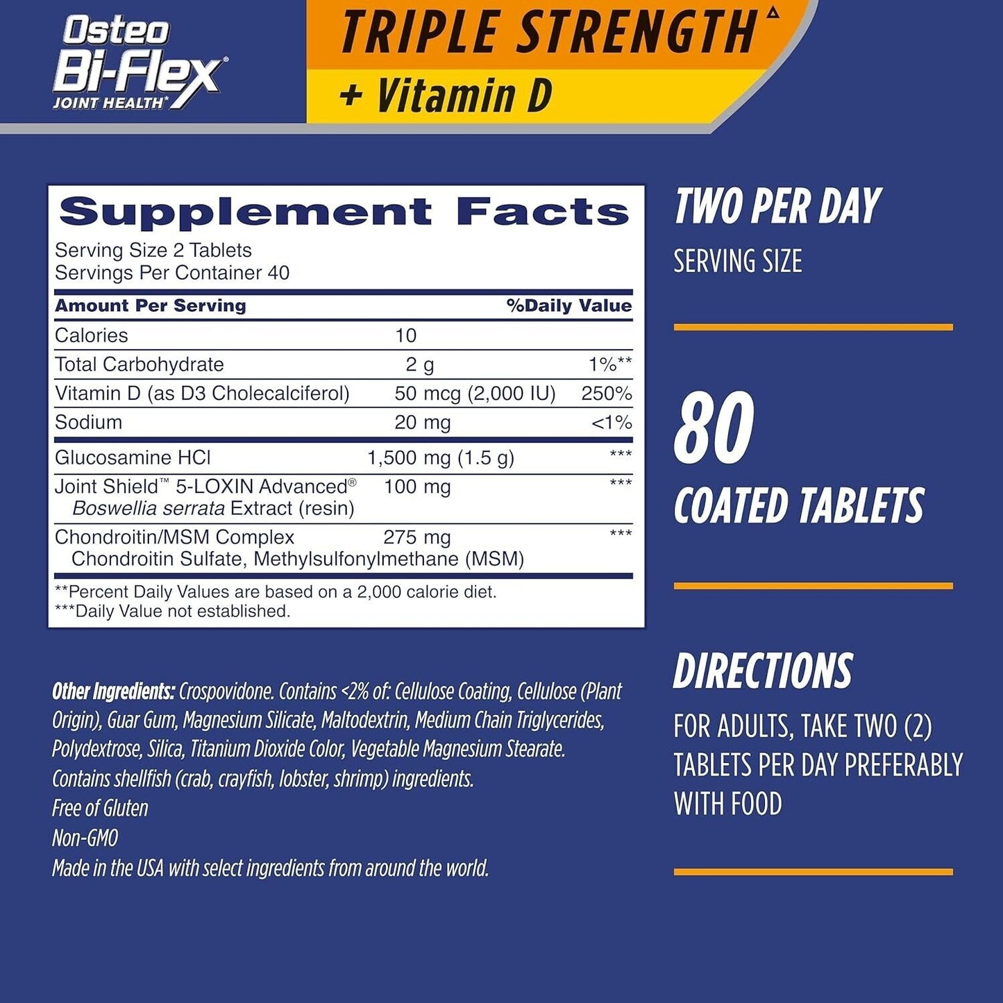 Osteo Bi-Flex Joint Health TRIPLE STRENGTH + Vitamin D Immune Support - 80 Tabs