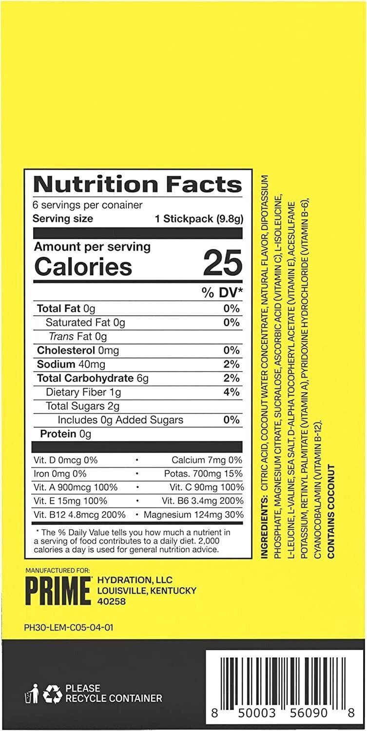 Prime Hydration Powder Sticks -No Added Sugar - 8 Flavours -  6 X 500ml Servings