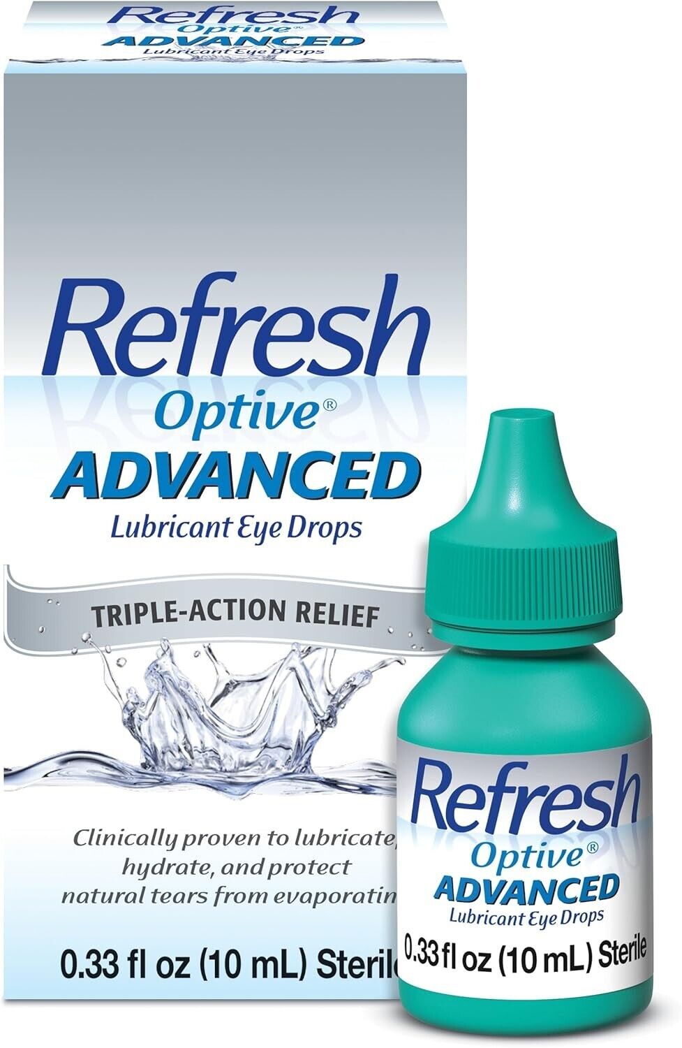 Refresh Optive Advanced Lubricant Eye Drops Triple Action Relief - 10mL Bottle
