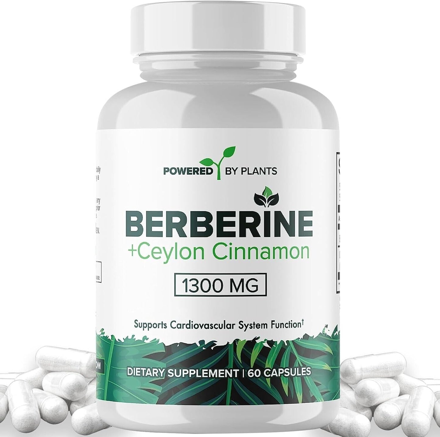 POWERED X PLANTS Berberine + Ceylon Cinnamon 1300mg Blood Sugar Support 60 Caps