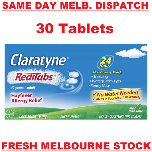 CLARATYNE CLARITIN REDITABS LORATADINE 10MG 24HR ALLERGY RELIEF 30 MELT TABLETS