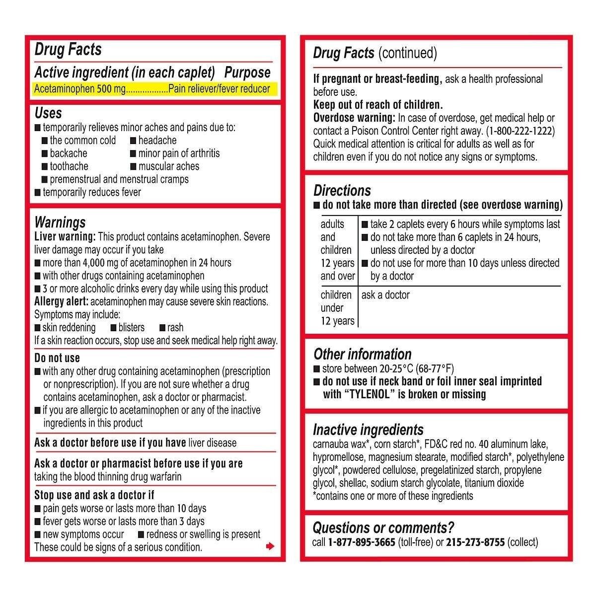 Tylenol Extra Strength Pain Relief Caplets 325 ct. Acetaminophen 500mg AU Stocks