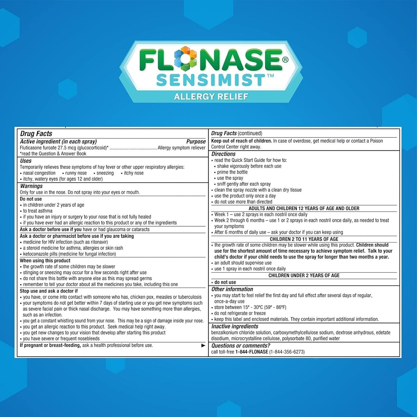 Flonase Sensimist Allergy Nasal Spray 24HR Relief Non-Drowsy 2x120 Sprays 2 Pack
