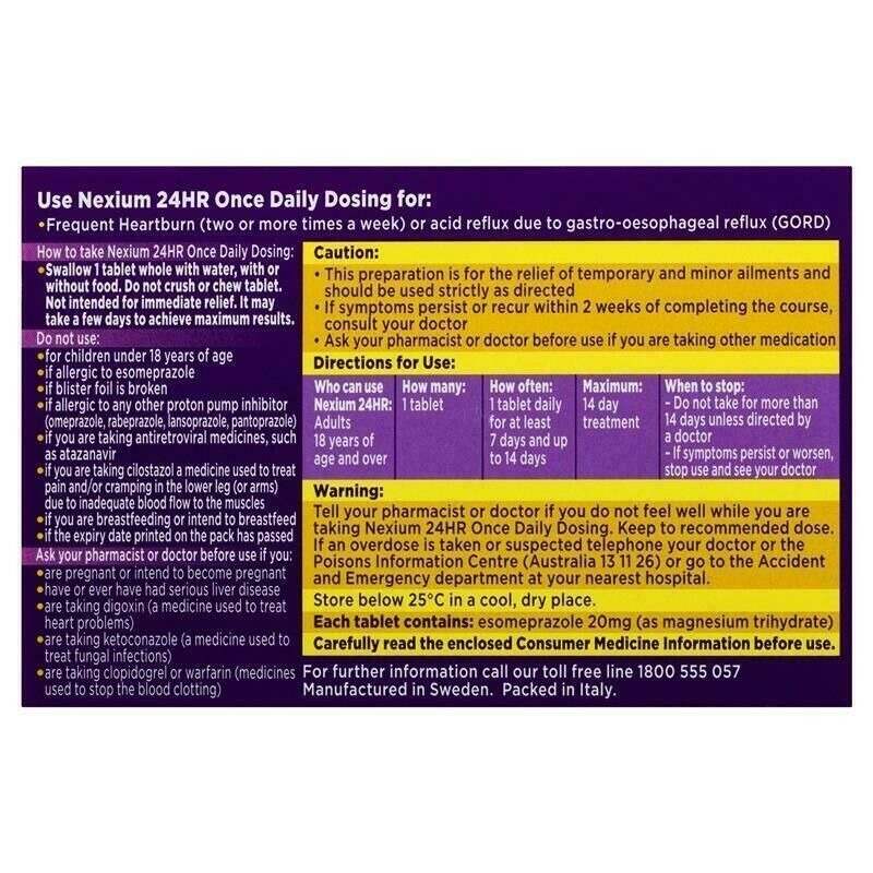 Nexium 24HR Esomeprazole 20mg Heartburn Relief Acid Reducer Reflux - 42 Tablets