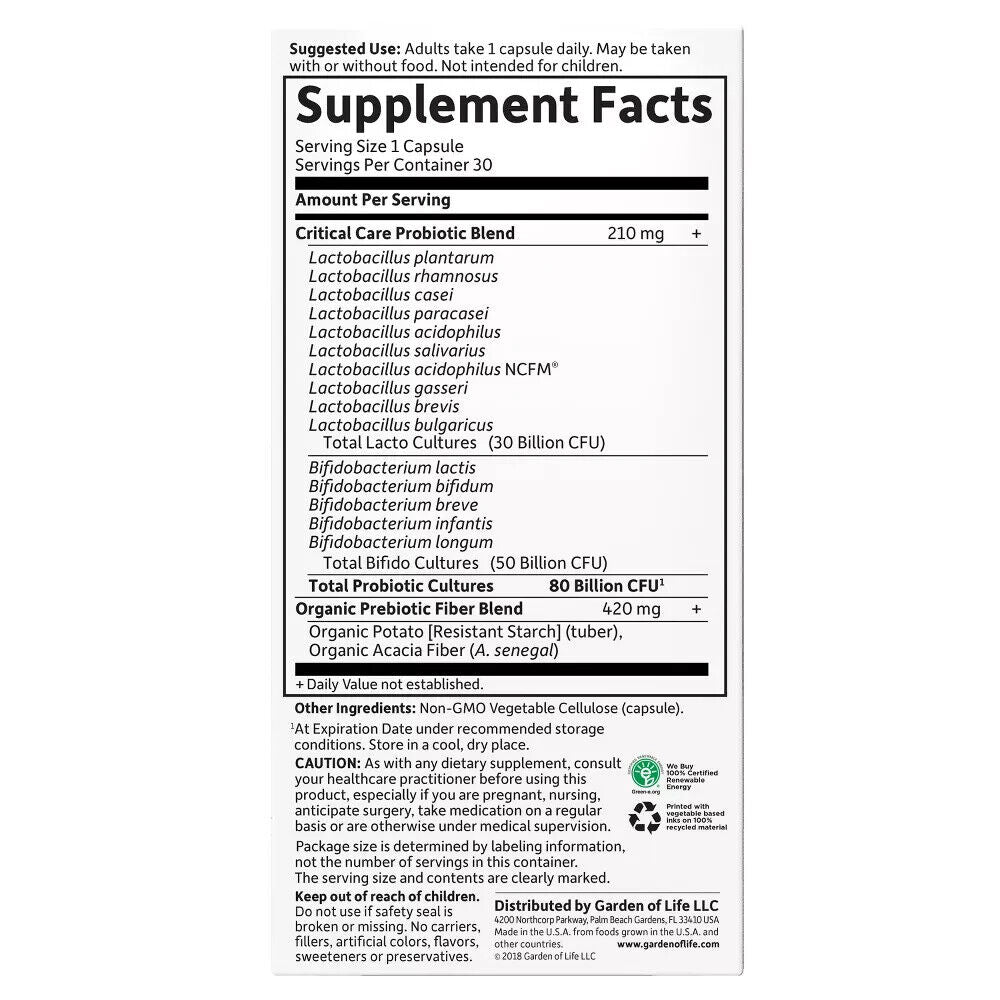 GARDEN OF LIFE Dr. Formulated Probiotics CRITICAL CARE 80-Billion CFU - 30 Caps