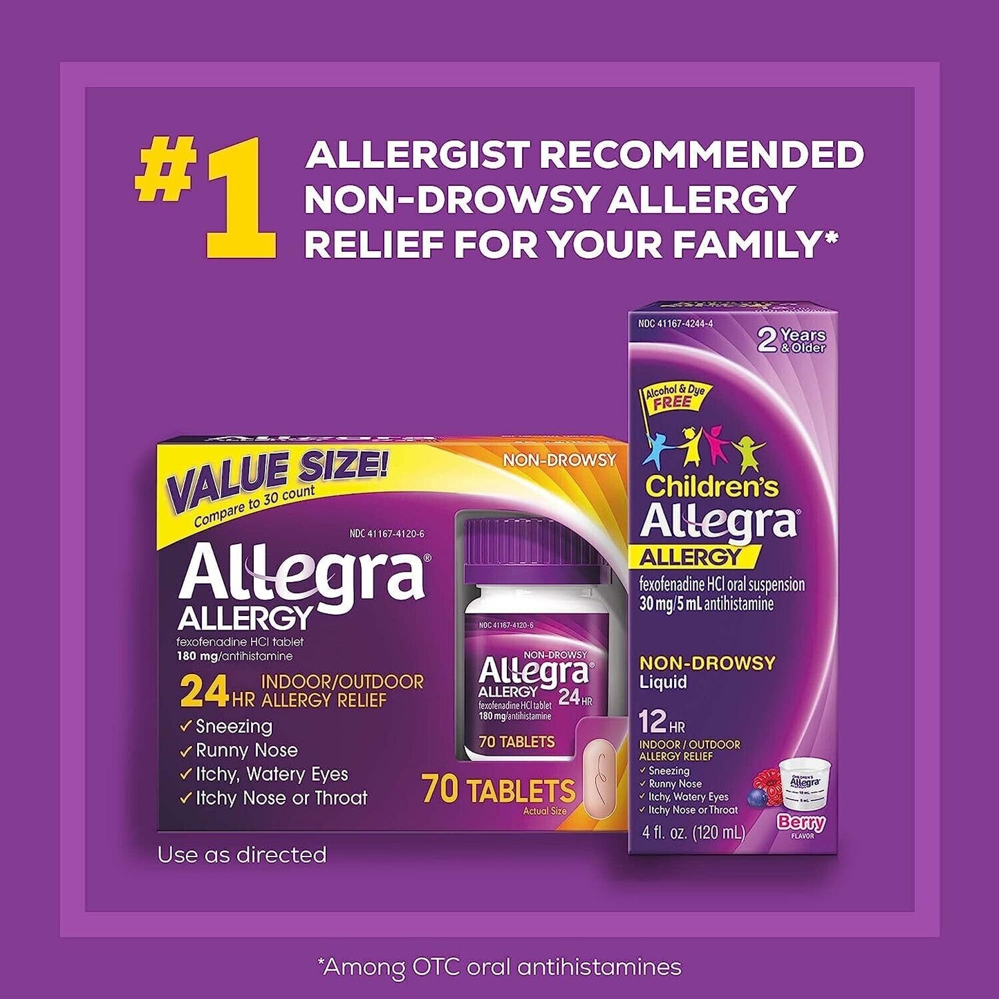 ALLEGRA ALLERGY FEXOFENADINE 180MG (SAME AS TELFAST 180MG) 70 TABLETS EXP. 01/25
