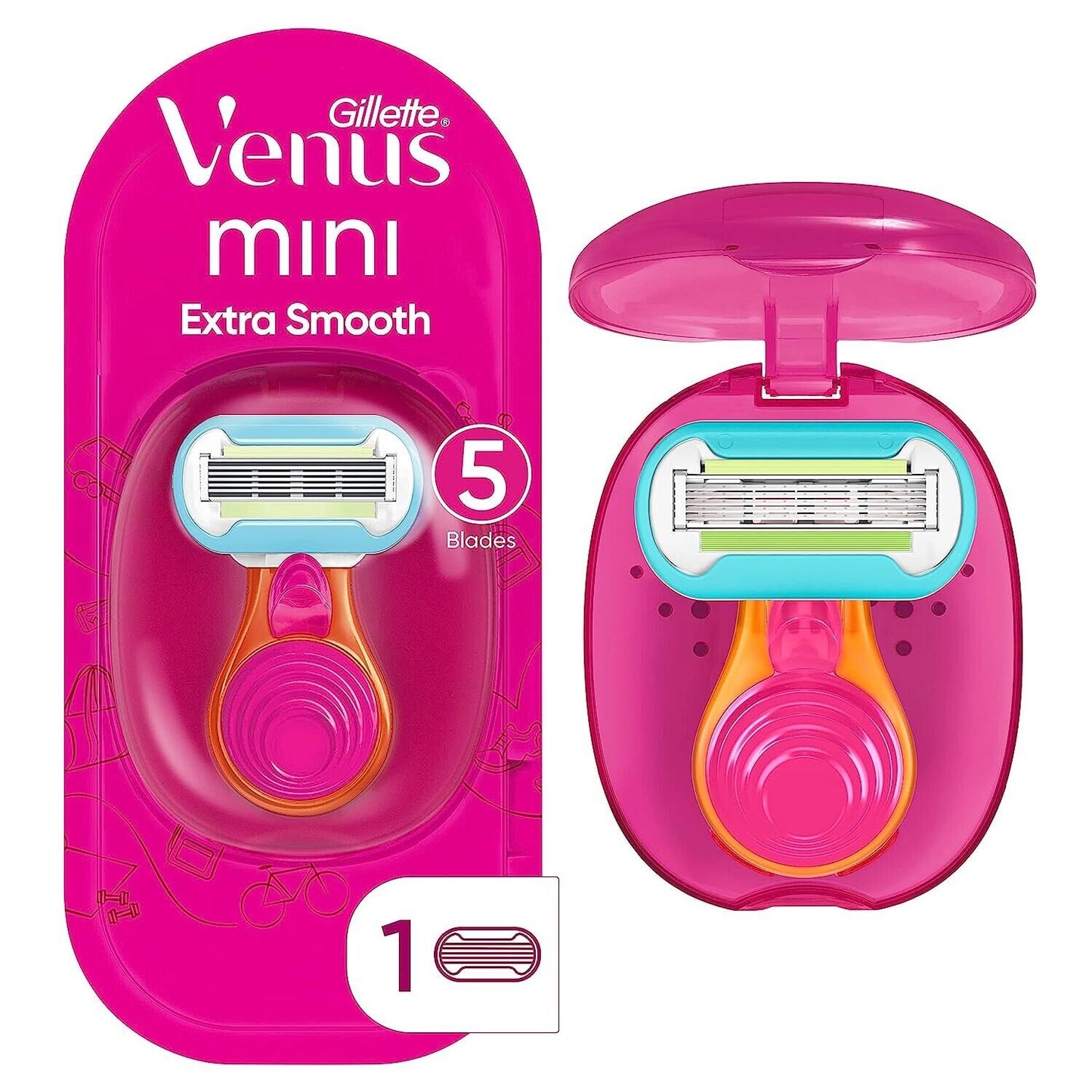 Gillette Venus Mini Extra Smooth Razor - 1 Handle, 1 Refill Blade + Travel Case