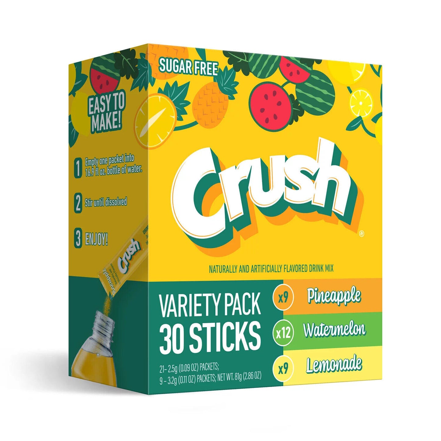 Crush SUGAR FREE Drink Mix Variety Pack (3 Mix Flavours) - 30 Servings