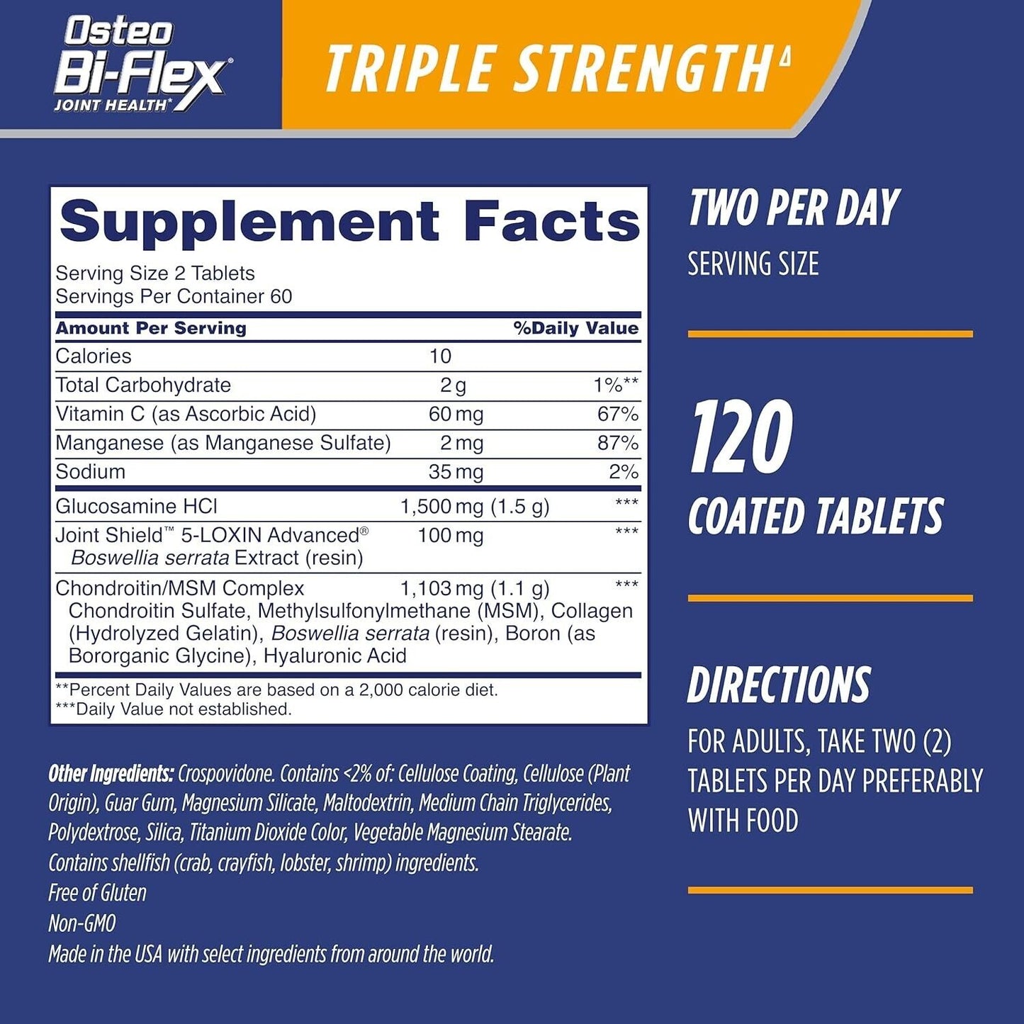 Osteo Bi-Flex Joint Health TRIPLE STRENGTH Vitamin C + Glucosamine HCI 120 Tabs