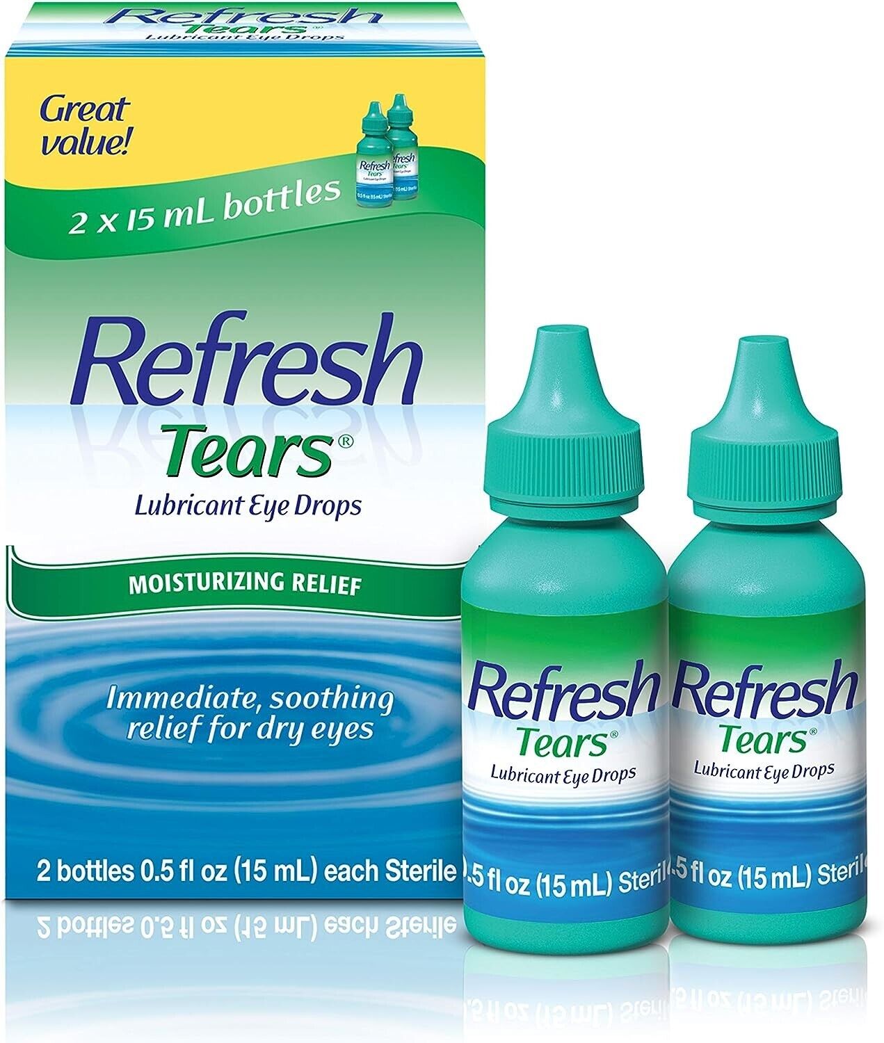 Refresh Tears Lubricant Eye Drops for Dry Eyes Redness Relief - 2 x 15mL Bottles