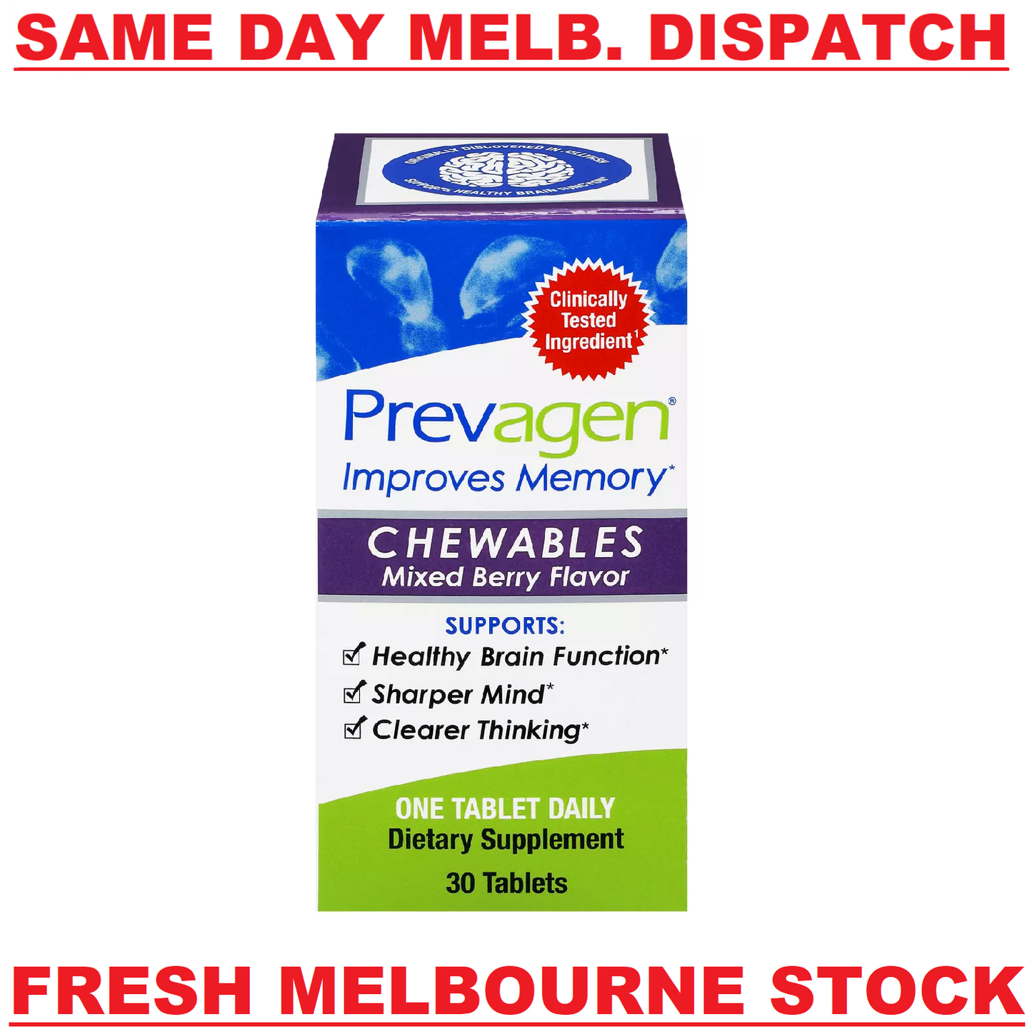 Prevagen Improves Memory REGULAR STRENGTH 10mg - Chewables Mixed Berry - 30 Tabs