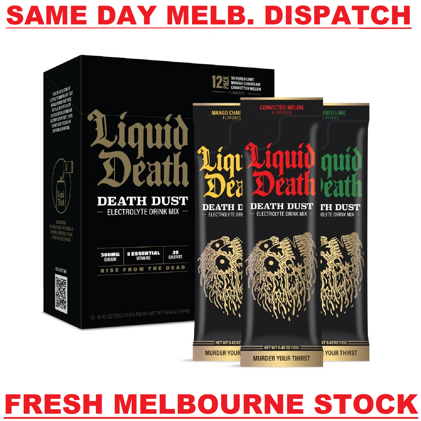 Liquid Death - Death Dust Electrolyte Powder Drink Mix 3 Flavours - 12 Servings