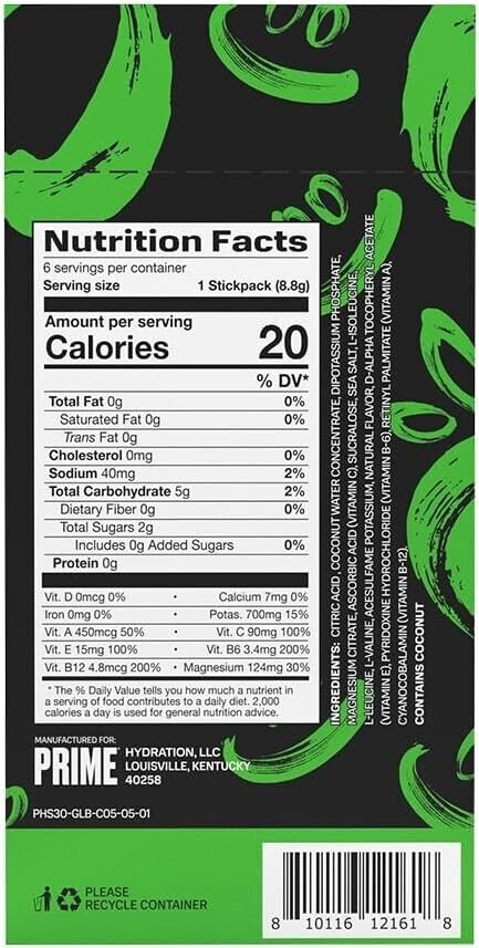 Prime Hydration Powder Sticks -No Added Sugar - 8 Flavours -  6 X 500ml Servings