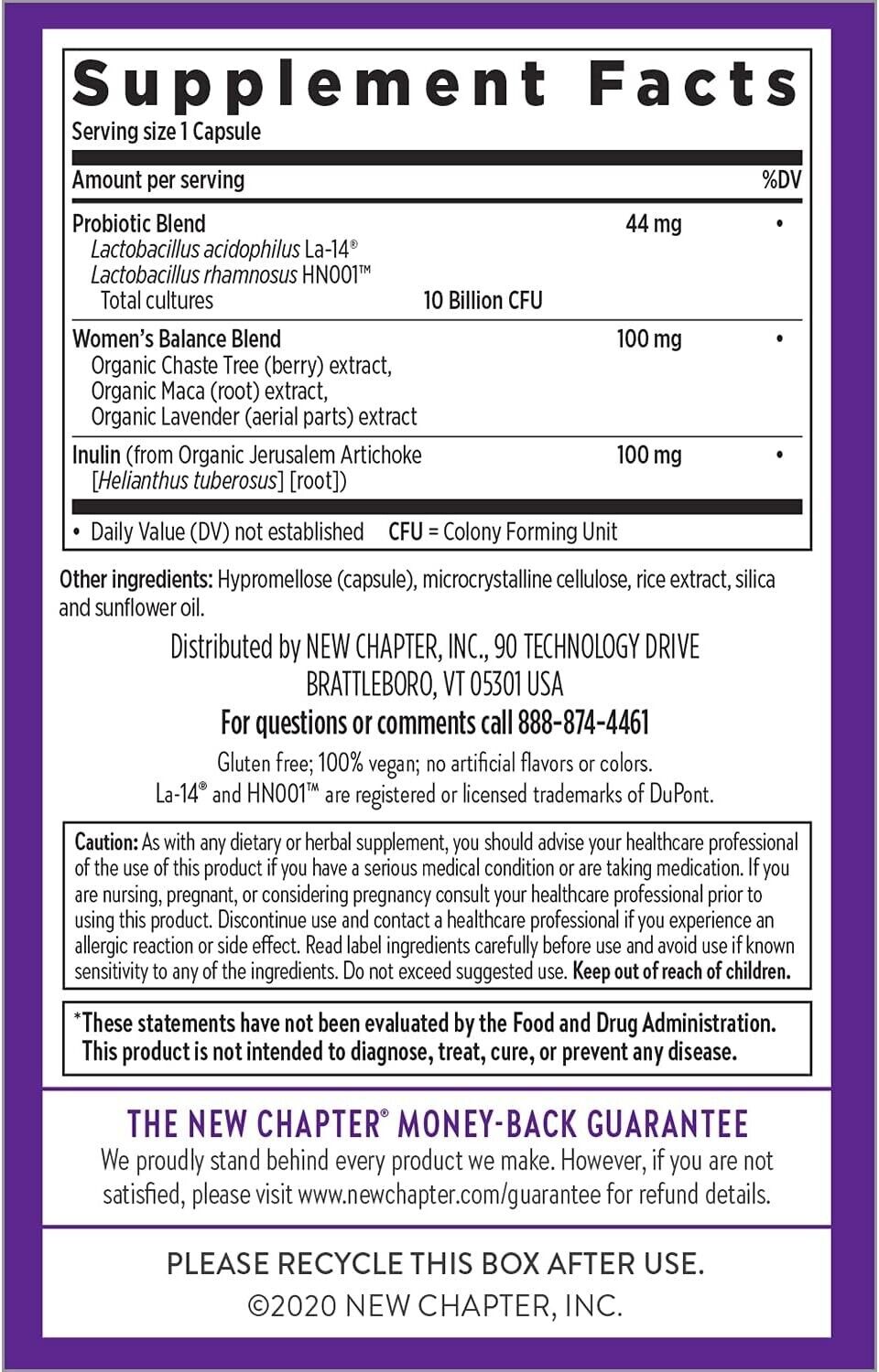 NEW CHAPTER Women's Daily Probiotic 10B-CFU Digestive & Vaginal Health - 30 Caps