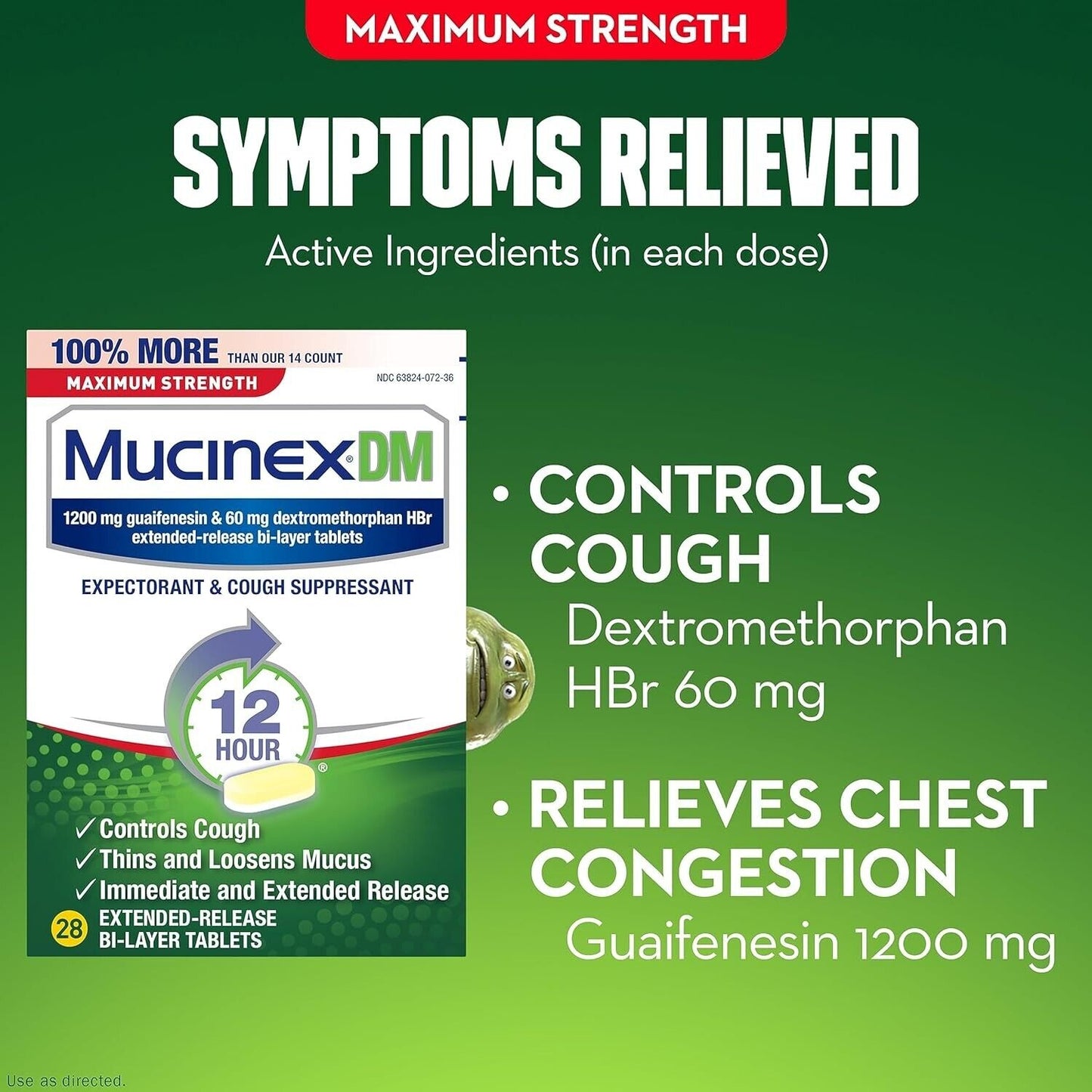 Mucinex DM Guaifenesin 1200mg MAX STRENGTH Expectorant Cough Suppressant 28 Tabs