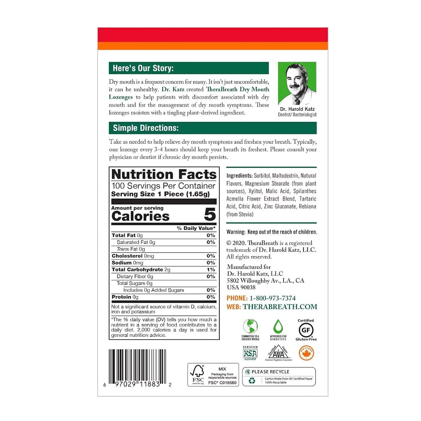 THERABREATH Dry Mouth Lozenges MANDARIN MINT / TART BERRY 100 Lozenge MELB STOCK