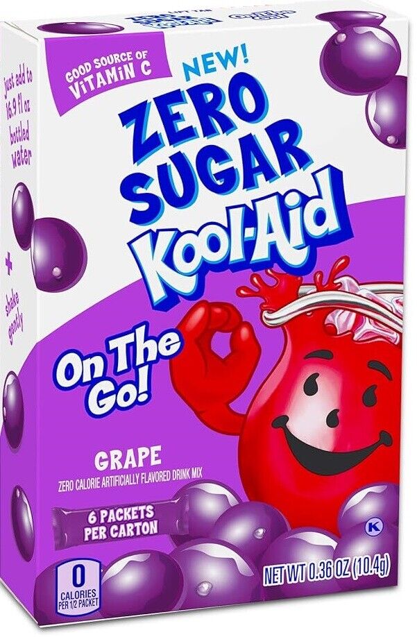 Kool Aid Drink Mix (sugar free powder) - 3 Flavour Choices - 6 Servings