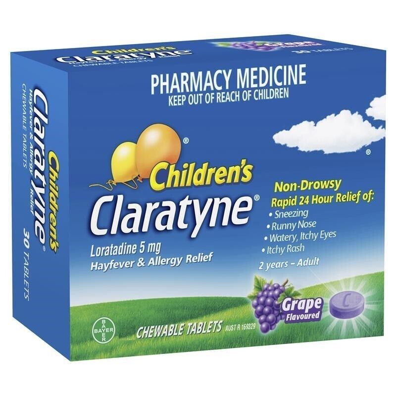 CHILDREN'S CLARATYNE CLARITIN 5MG 24HR ALLERGY RELIEF 60 CHEWABLE TABLETS GRAPE