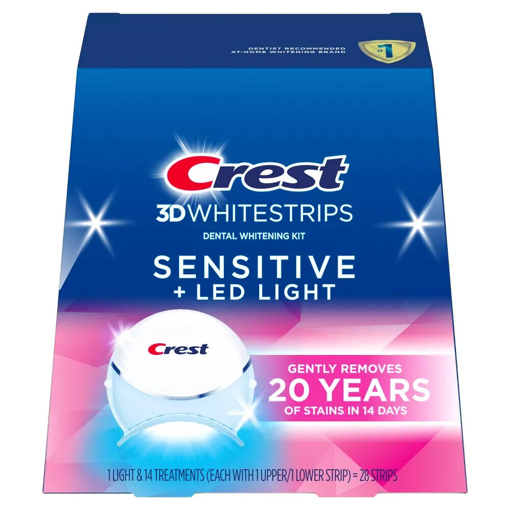 Crest 3D Whitestrips SENSITIVE + LED LIGHT Dental Teeth Whitening Kit 28 Strips
