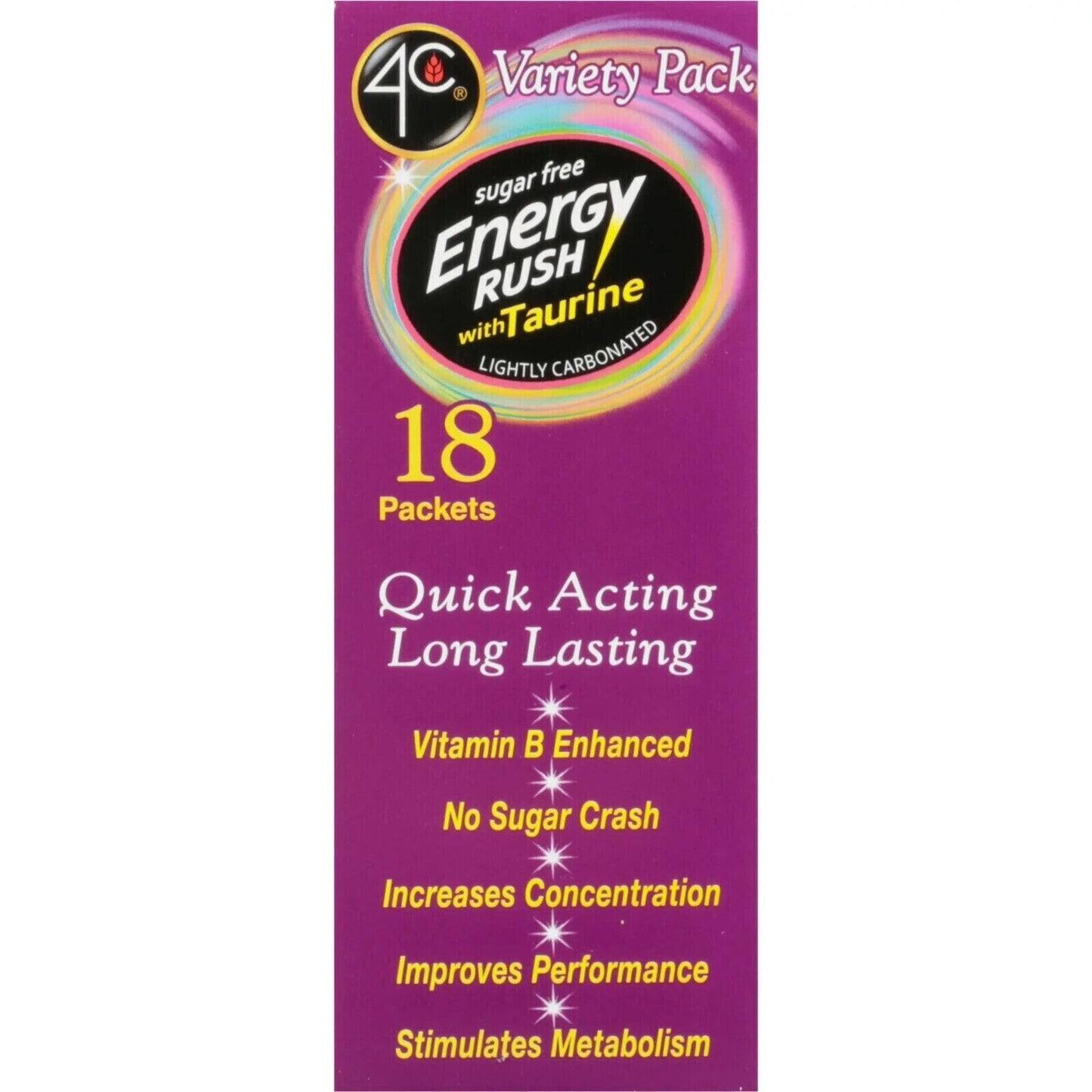 4C Energy Rush Carbonated Drink Powder- Sugar Free- 18 Servings- 170mg Caffeine