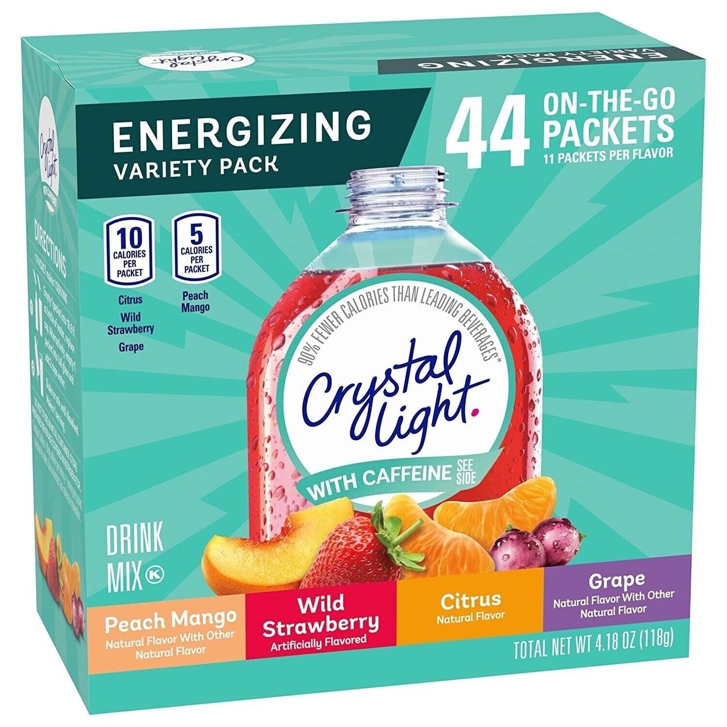 Crystal Light Sugar Free Energy Drink Powder - Fruit Flavours - 44 Servings