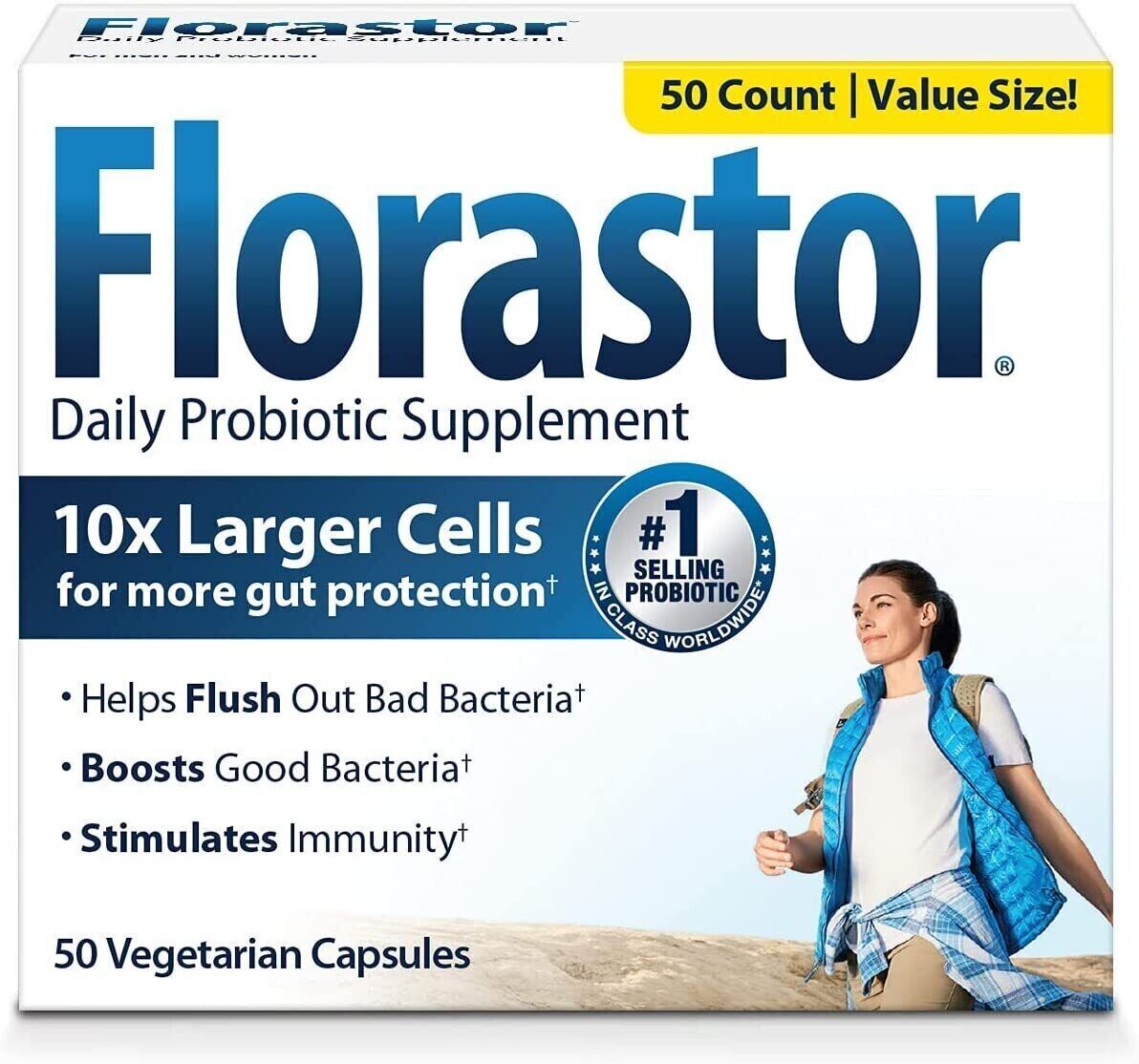 Florastor Daily Probiotic Supplement Digestive Health for Men & Women - 50 Caps
