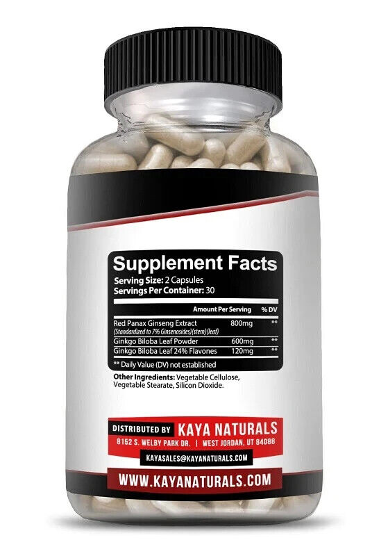 GINKGO BILOBA + KOREAN RED PANAX GINSENG 1520mg Energy Performance Focus 60 Caps