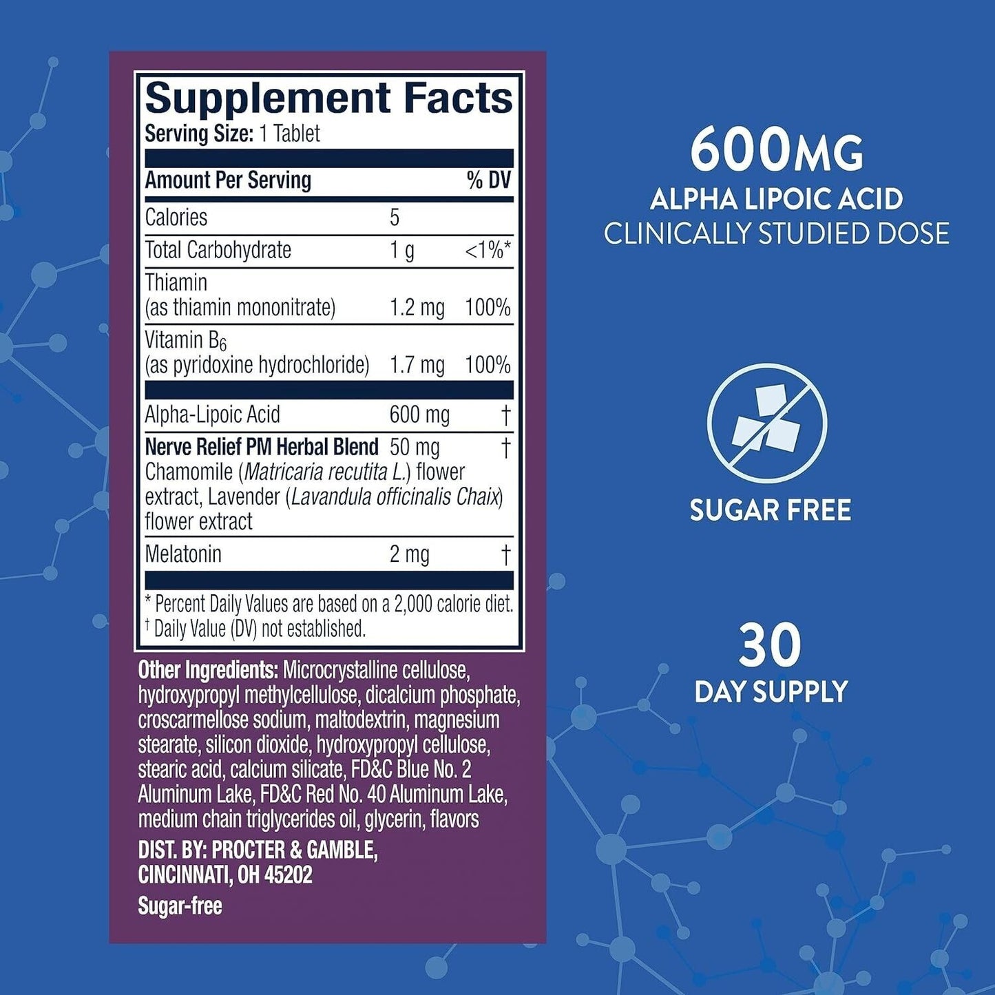 Nervive Nerve Relief PM 600mg Alpha Lipoic Acid - Reduce Nerve Aches - 30 Tabs