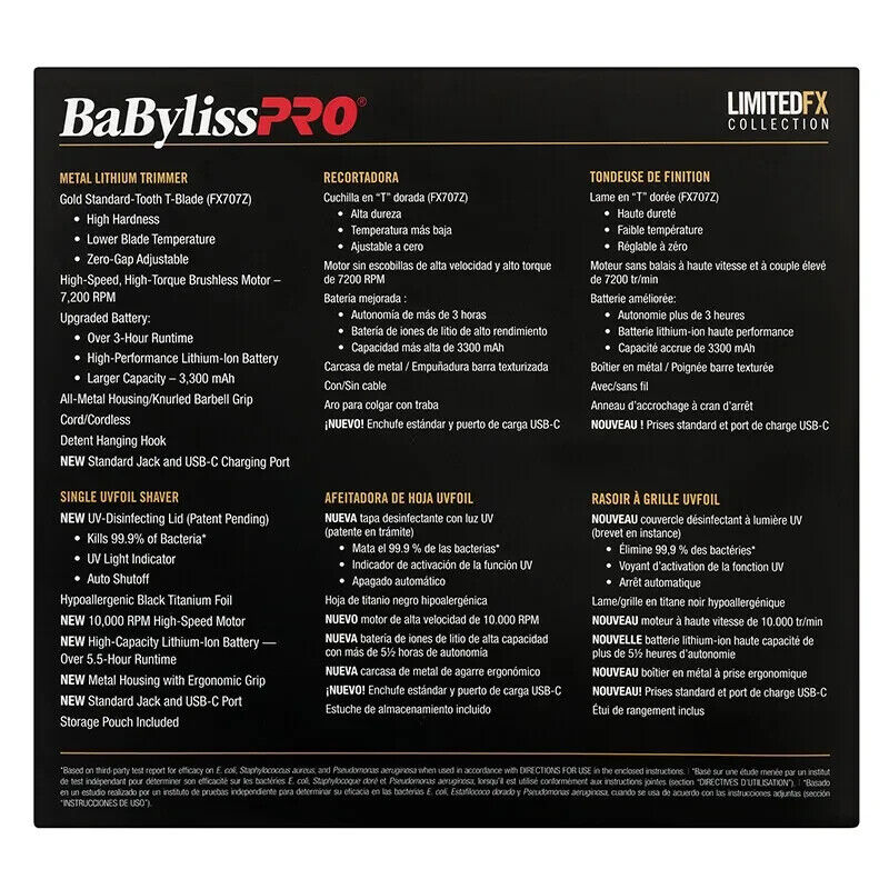 BabylissPRO LimitedFX Collection GOLDFX Trimmer + UVFOIL Single Foil Shaver GOLD