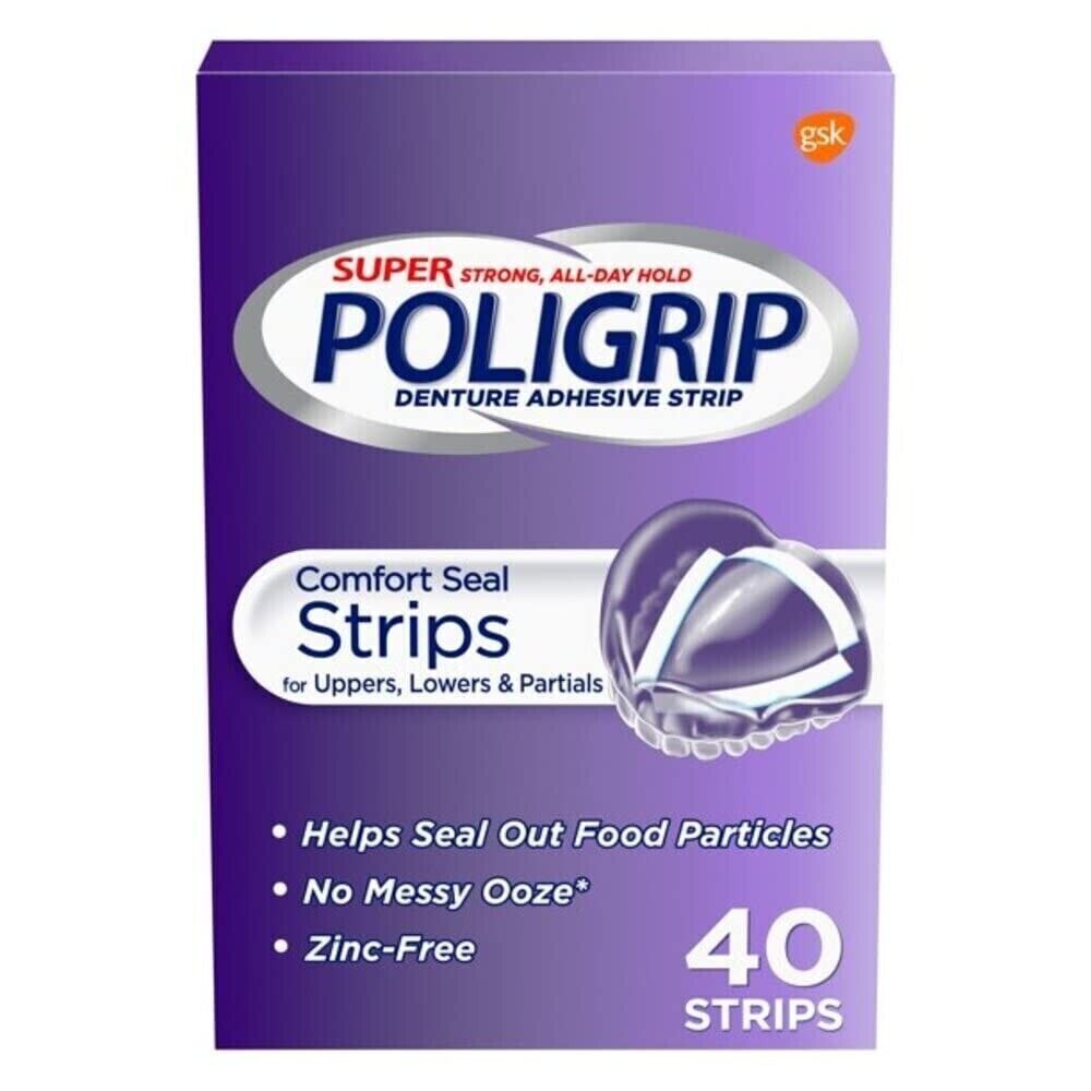 Super Poligrip Strips 40 Ct Comfort Seal Denture Adhesive Strips - MELB STOCK