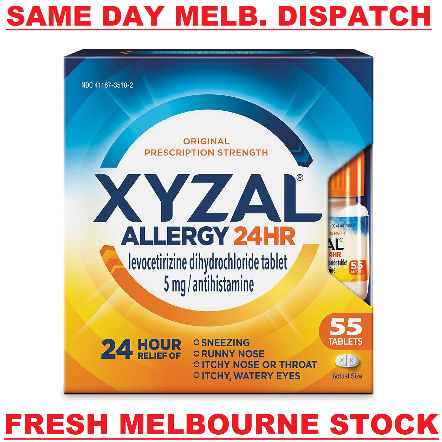 XYZAL ALLERGY 24HR RAPID HAYFEVER RELIEF CETIRIZINE 5MG - 55 TABLETS EXP. 03/25